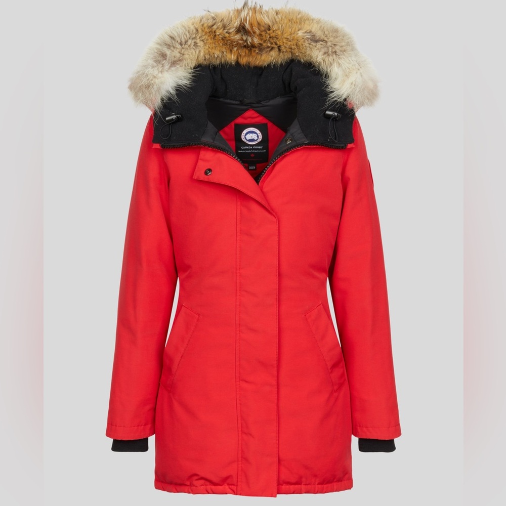 Canada Goose Red Puffer Jacket with Fur Trim